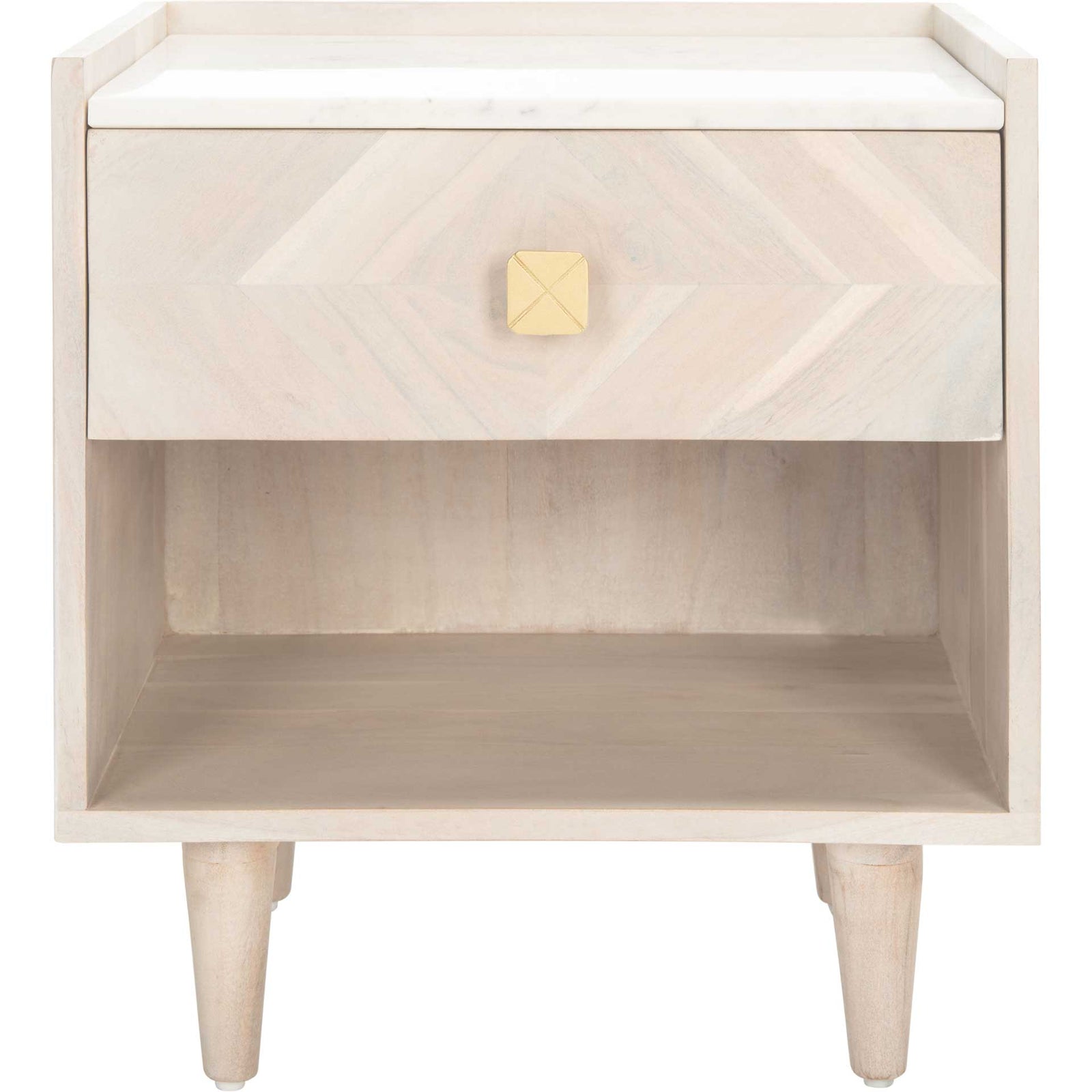 Tabitha Parquet Nightstand White Wash/Brass