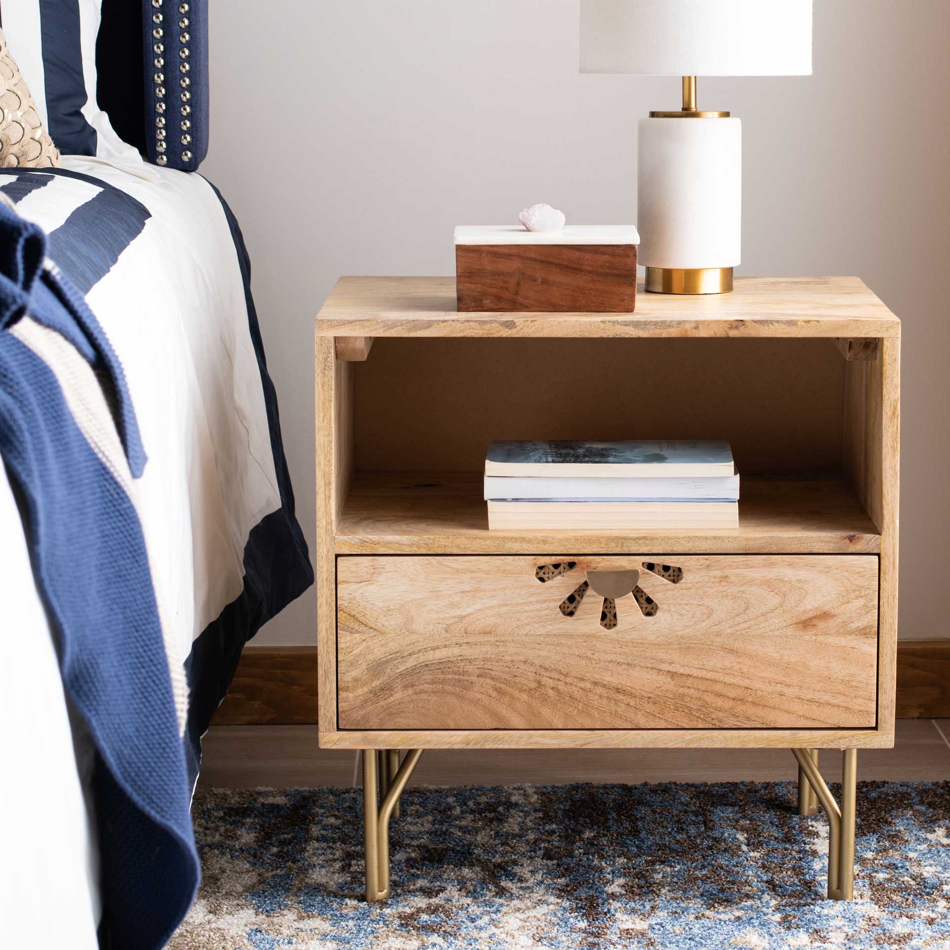 Lian 1 Shelf 1 Drawer Nightstand Natural/Brass