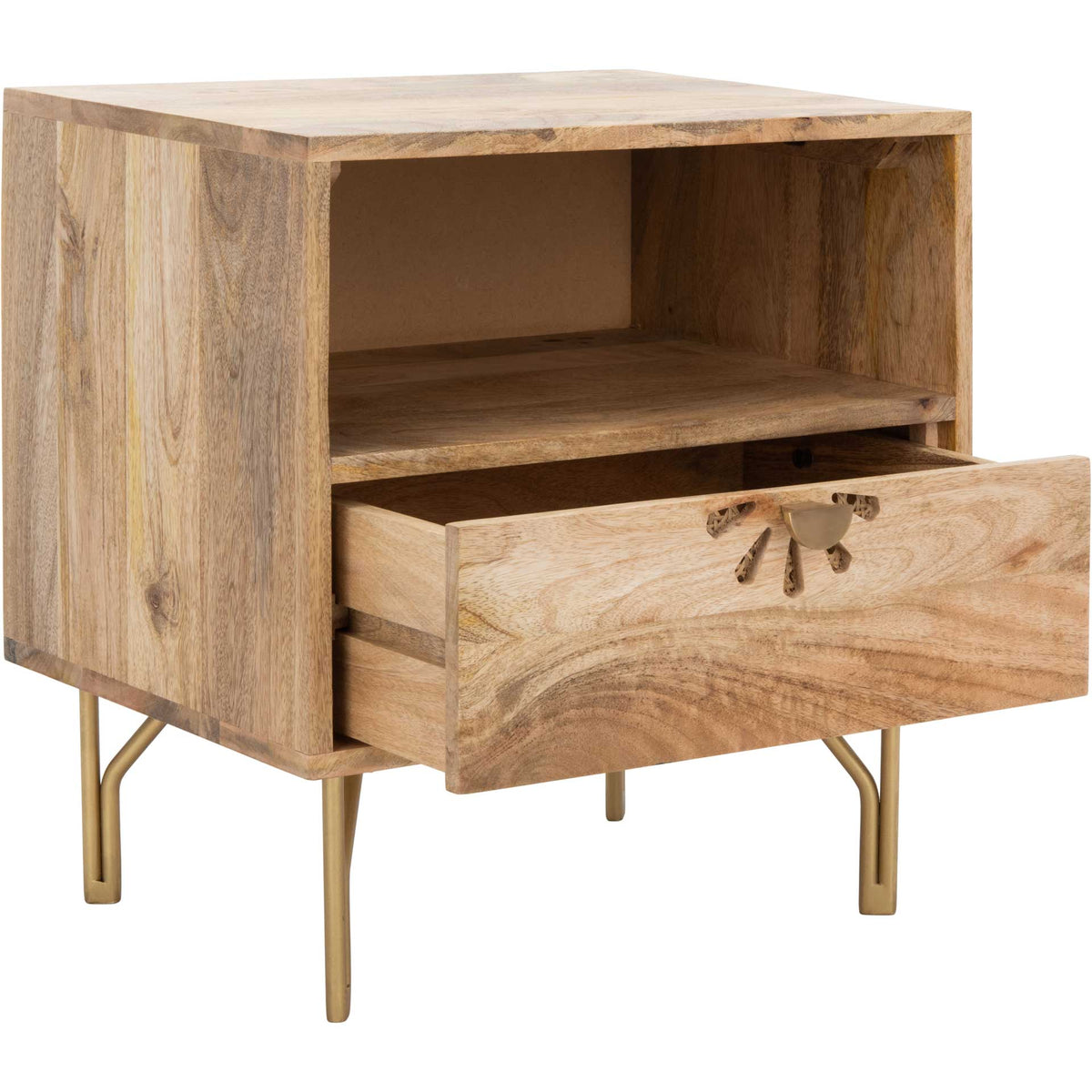 Lian 1 Shelf 1 Drawer Nightstand Natural/Brass