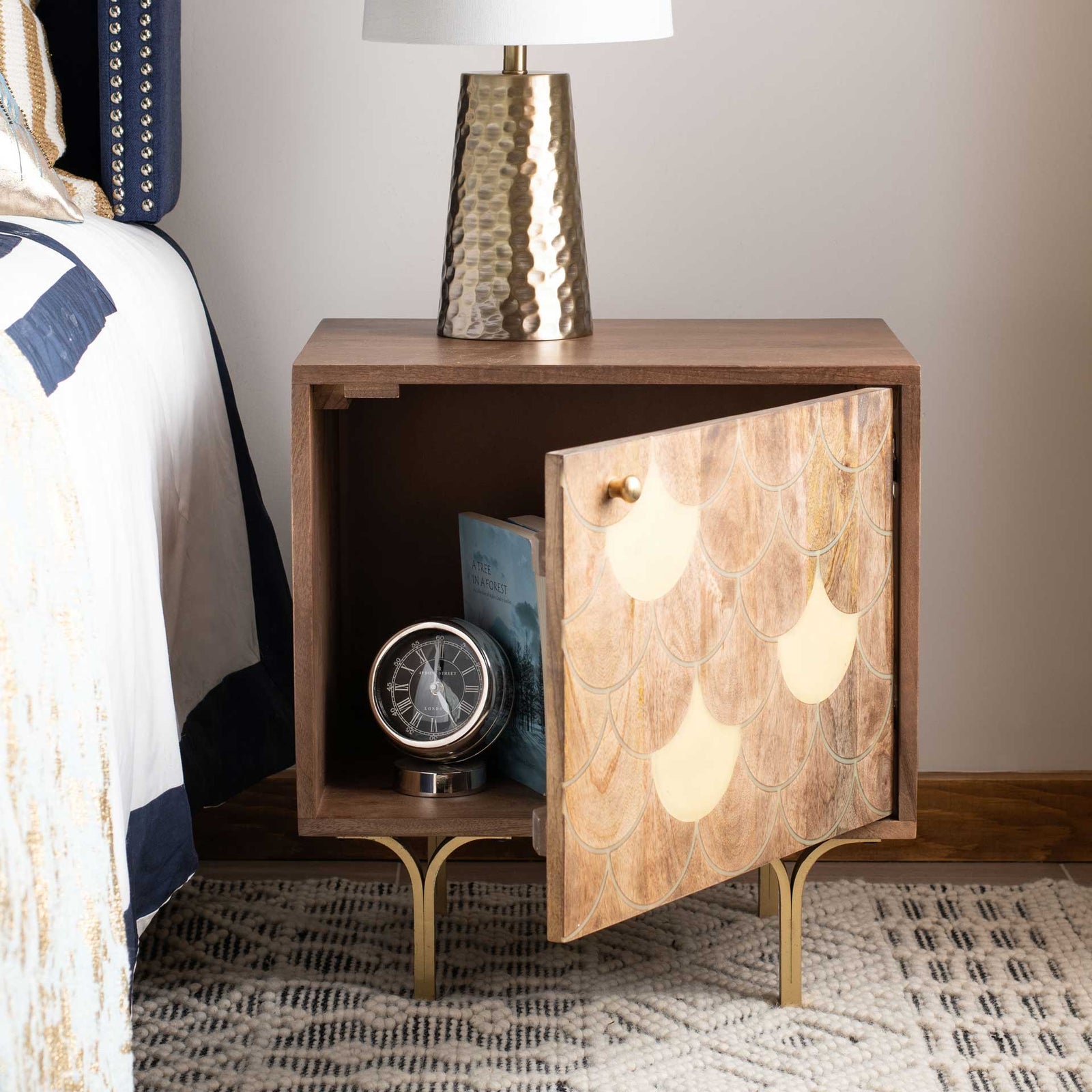 Cecily Nightstand Light Walnut/Brass