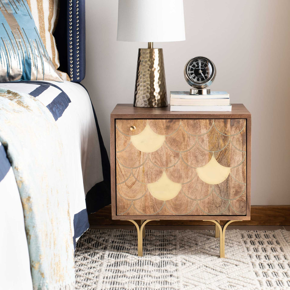 Cecily Nightstand Light Walnut/Brass