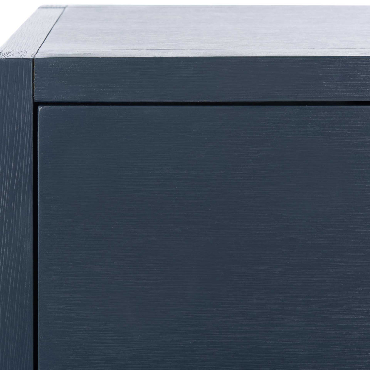 Fine wood-grain texture adds depth to the navy top edge and inset drawer front.