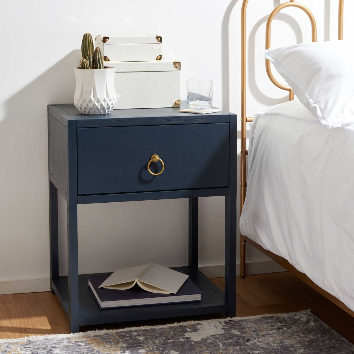 Yuan 1 Drawer 1 Shelf Nightstand Navy