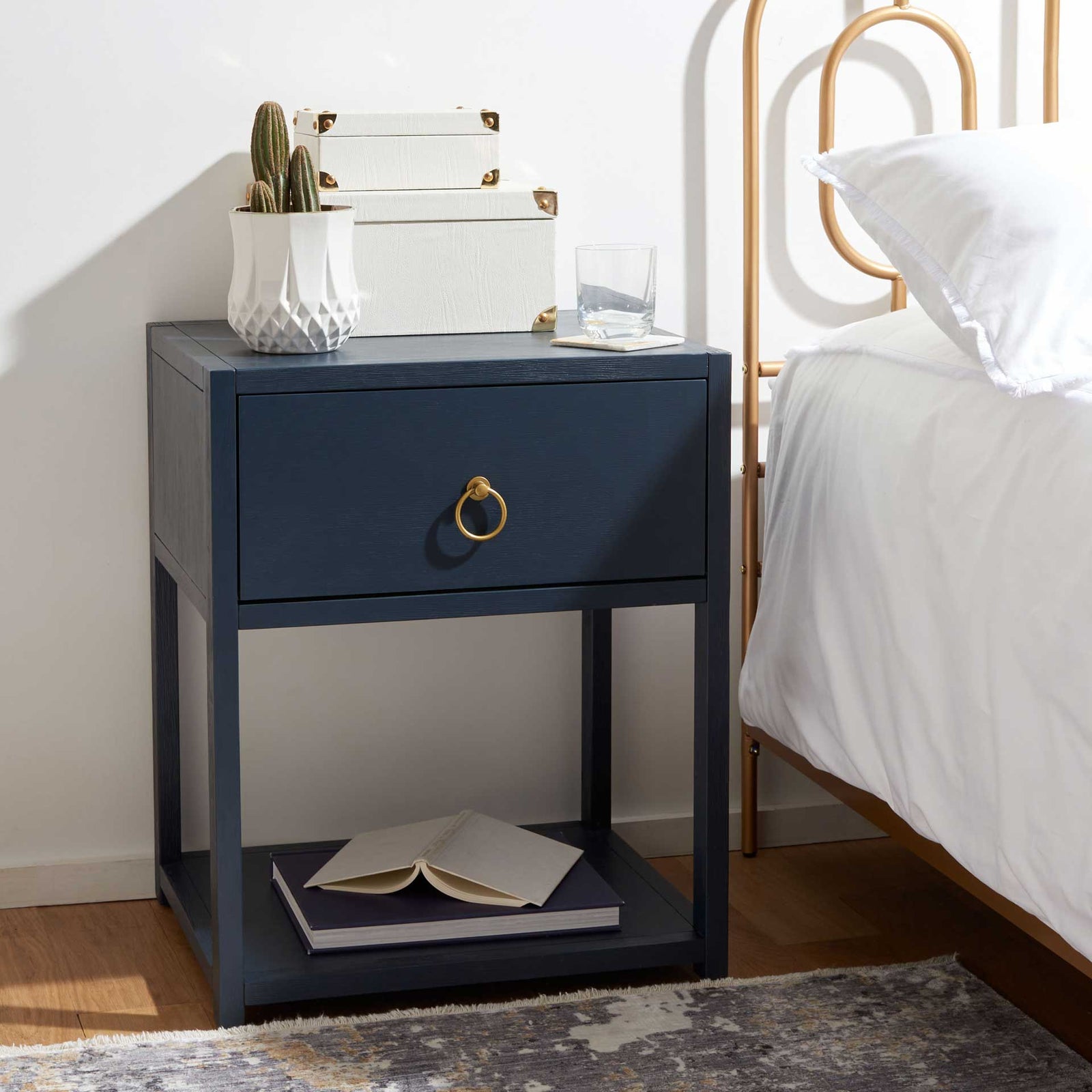 Yuan 1 Drawer 1 Shelf Nightstand Navy