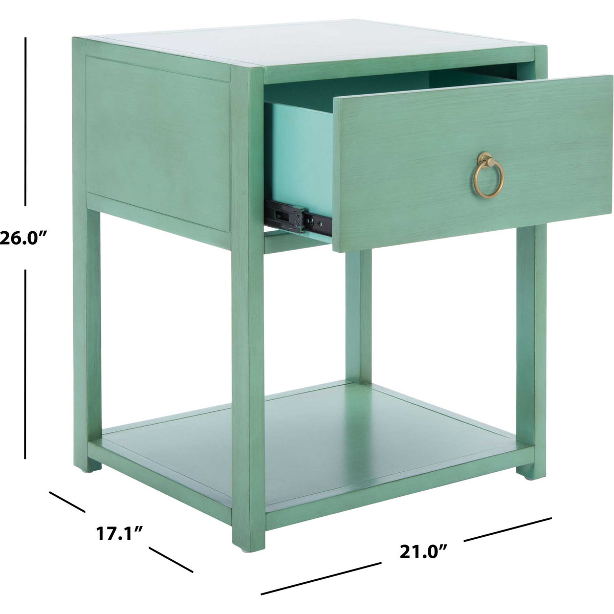 Yuan 1 Drawer 1 Shelf Nightstand Turquoise