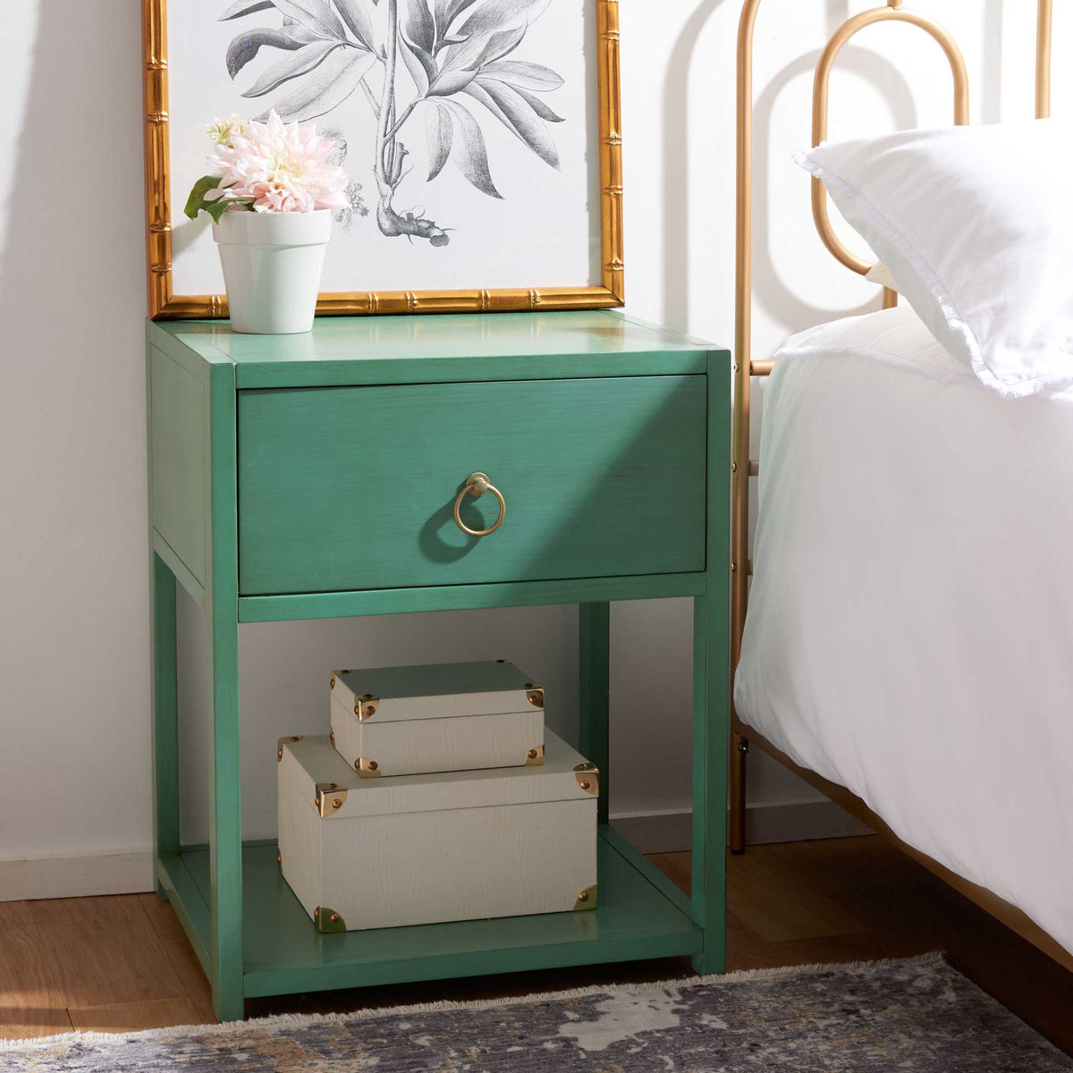 Yuan 1 Drawer 1 Shelf Nightstand Turquoise