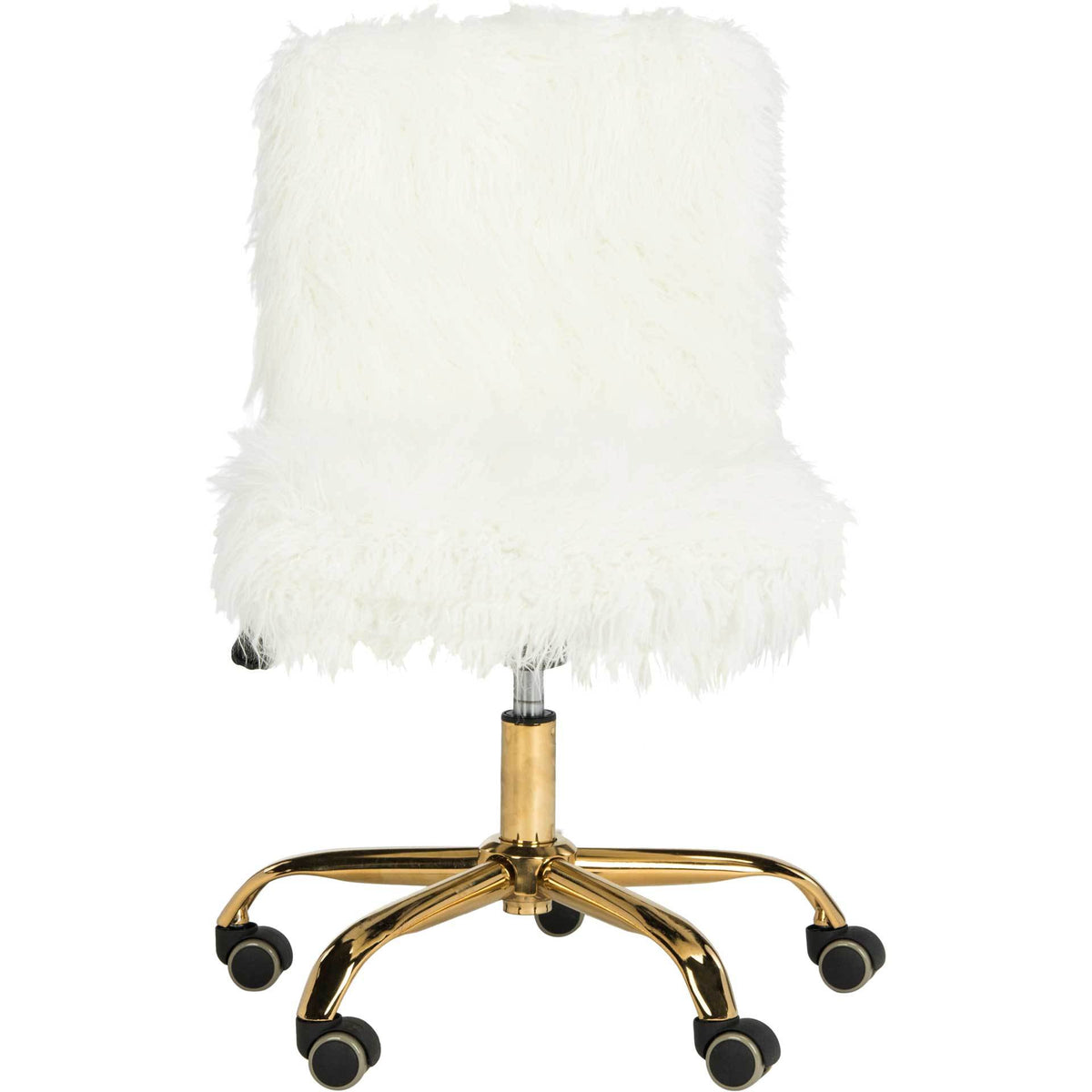 Plush white faux sheepskin brings cozy glamour to an armless office chair with gold-tone legs and casters. || OCH4505B || front_studio