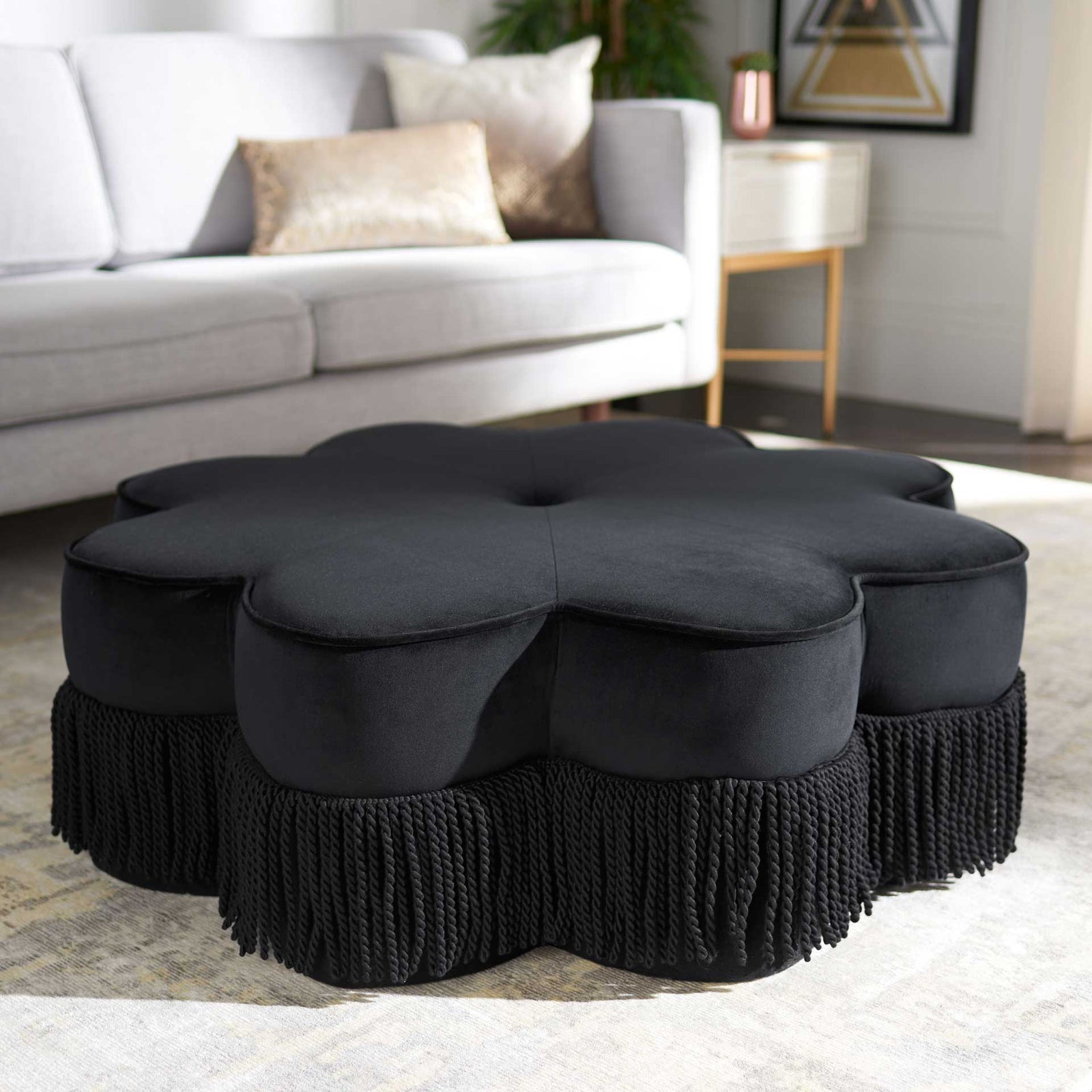 Tait Flower Ottoman Black