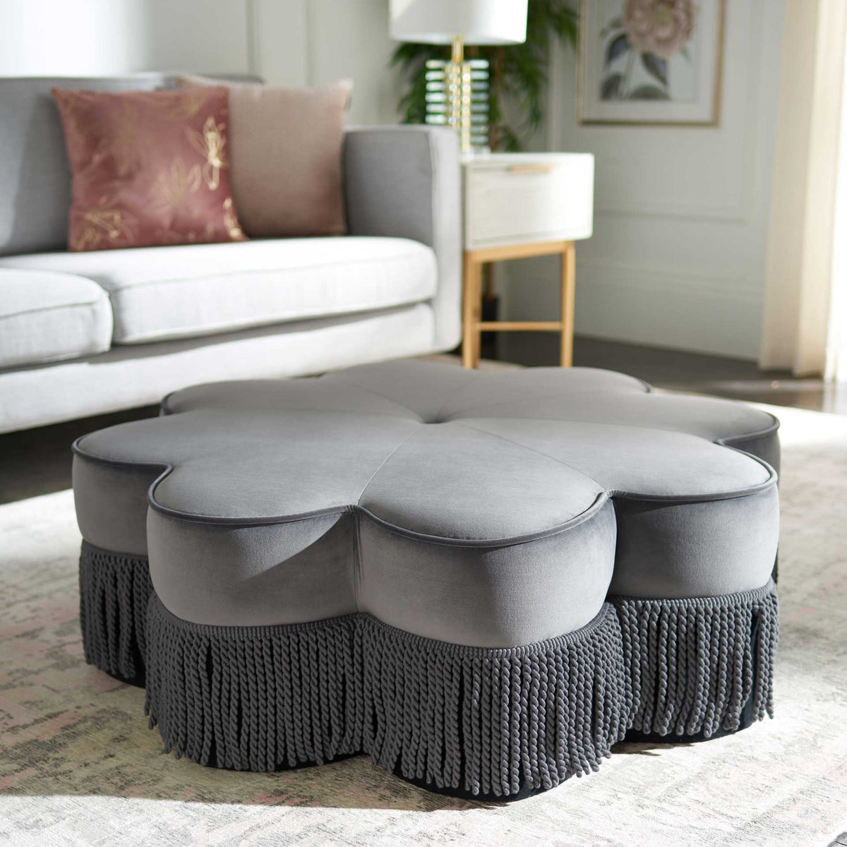 Tait Flower Ottoman Dark Gray