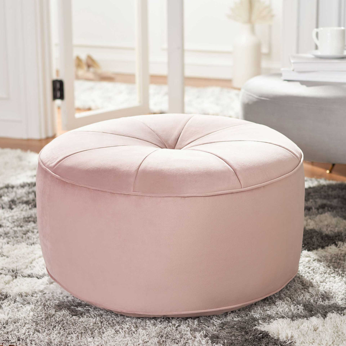 Amada Round Ottoman Blush