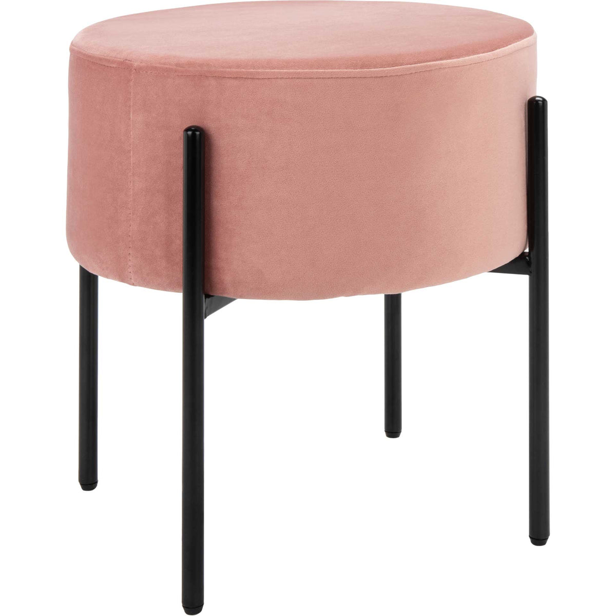 Dusty rose velvet wraps a thick round seat supported by slender black metal legs || OTT6202D || front_angle_studio