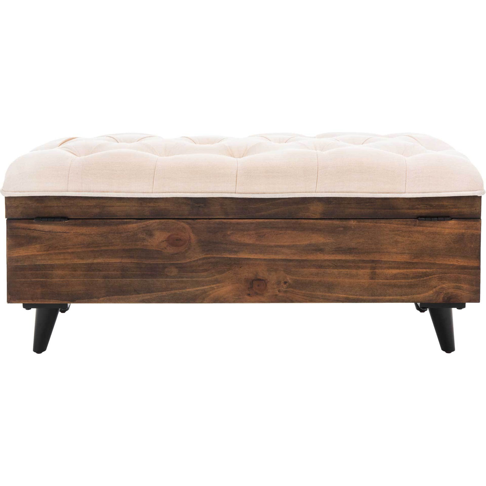 Lily Tufted Cocktail Ottoman Light Beige/Dark Oak