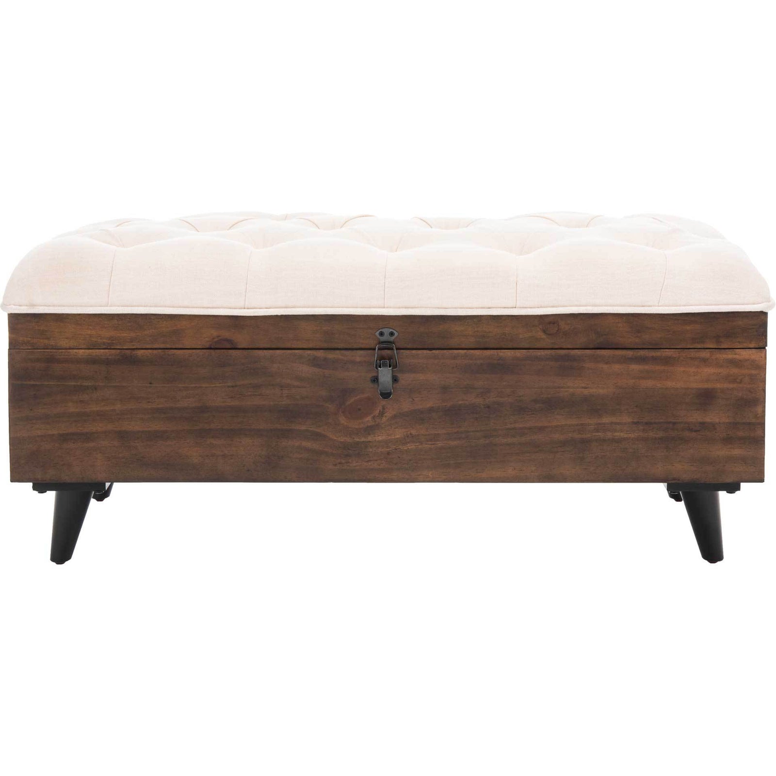 Lily Tufted Cocktail Ottoman Light Beige/Dark Oak