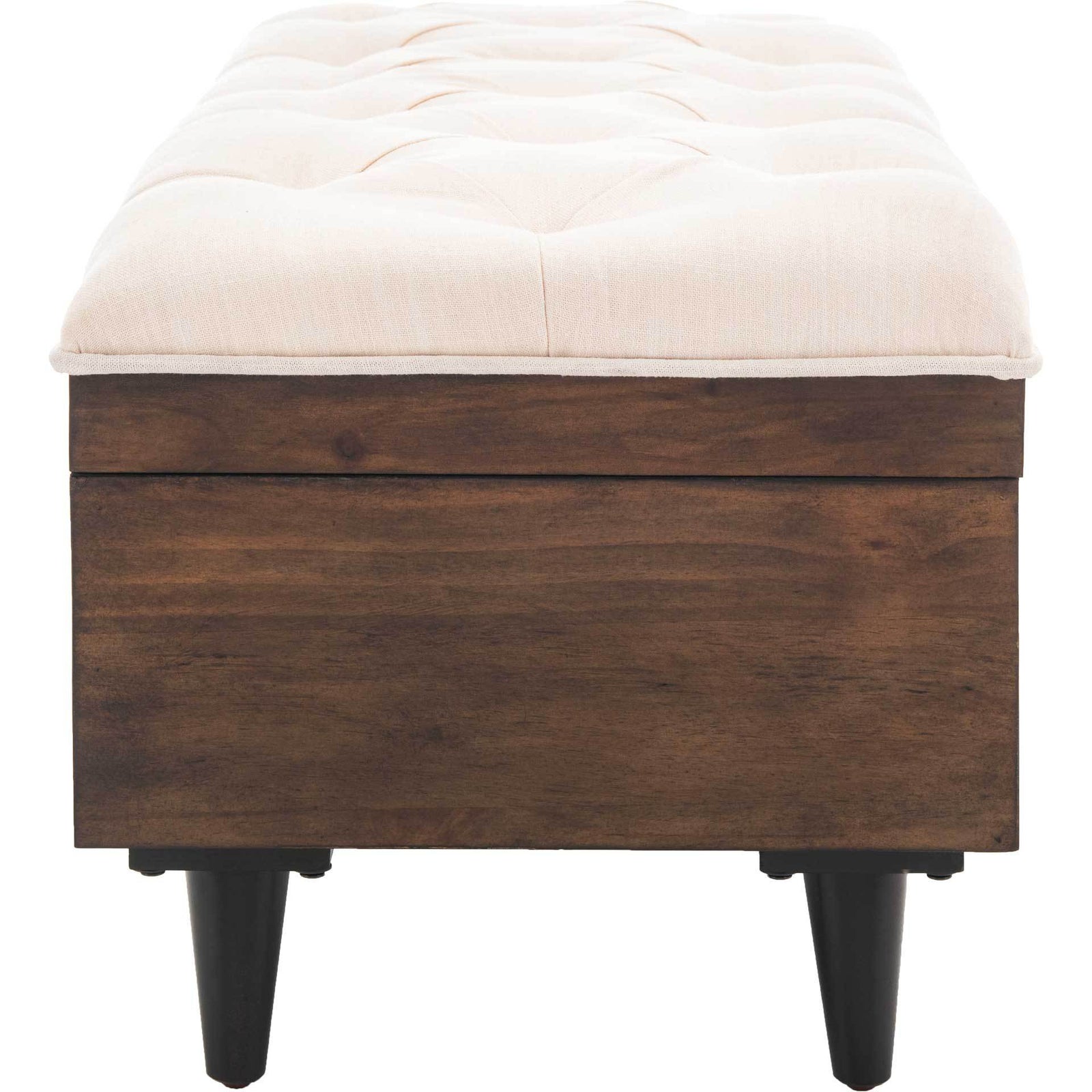 Lily Tufted Cocktail Ottoman Light Beige/Dark Oak