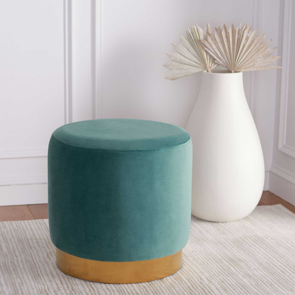 Azizi Round Ottoman Seafoam/Gold
