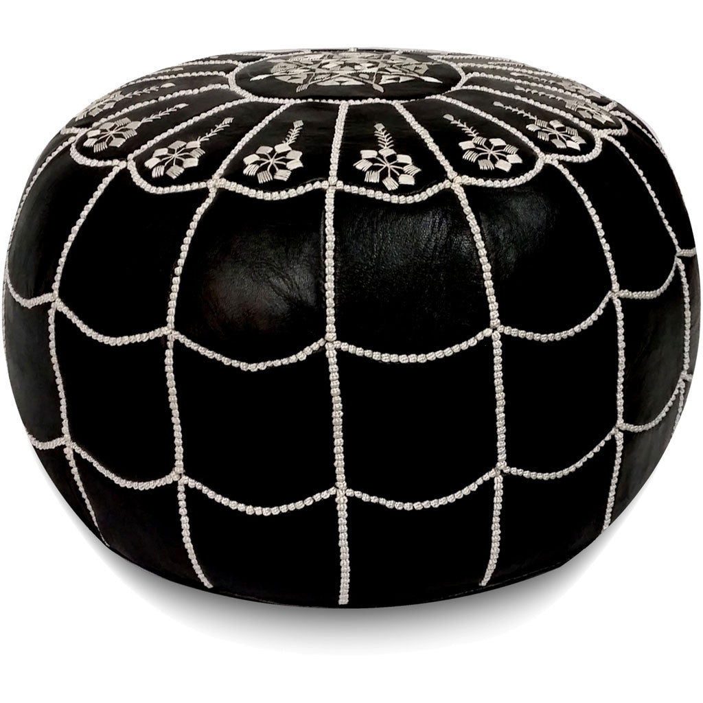 Arch Design Moroccan Pouf Black With White Stitching