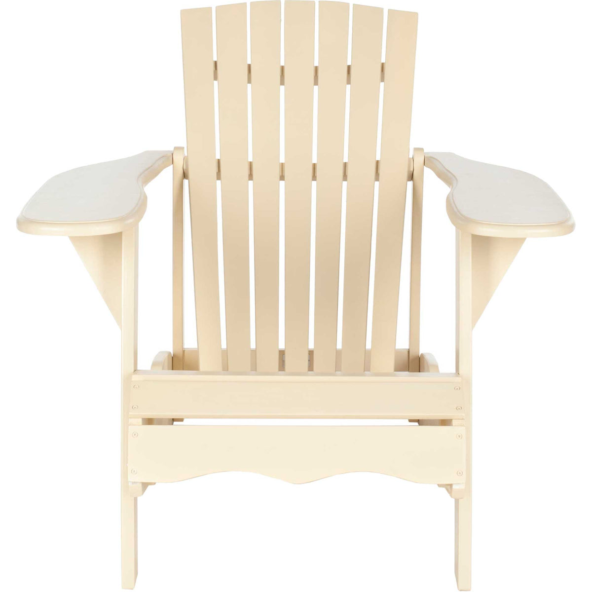 Soft off-white acacia Adirondack chair features broad arms and a gently fanned slatted back || PAT6700E || front_studio