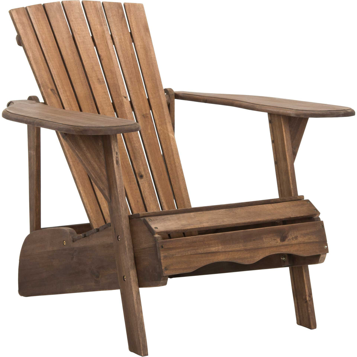Rich brown wood grain brings natural warmth to the low seat and reclined slatted back || PAT6700G || front_angle_studio