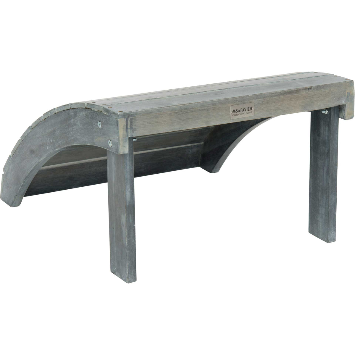 Ash gray wood legs and an arched underside give this outdoor footrest sturdy support