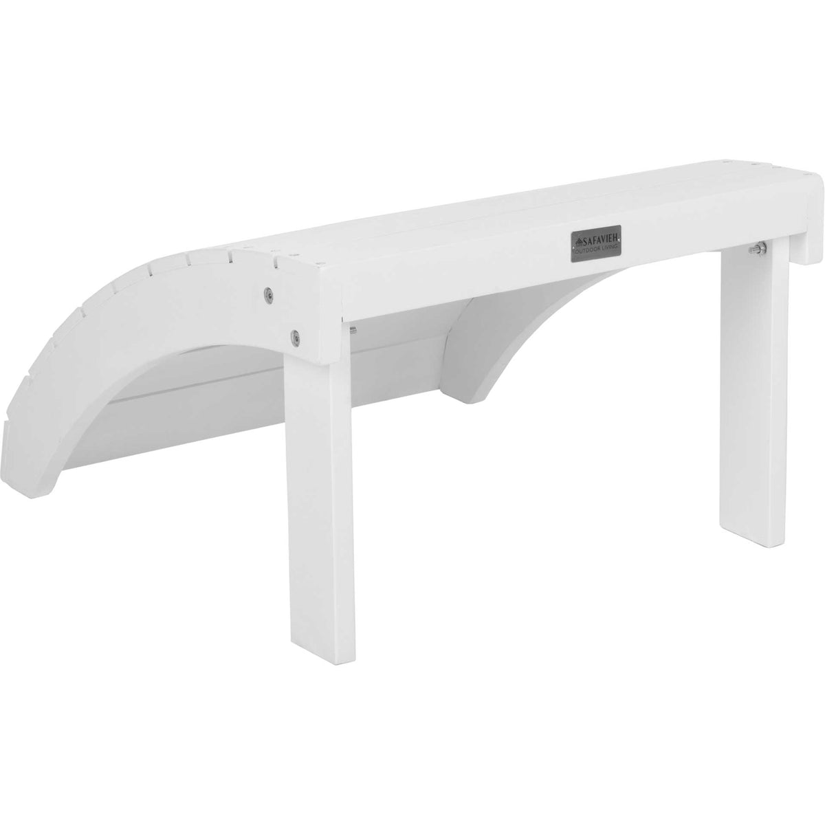 White wood legs and arched supports lend this slatted footrest a sturdy form