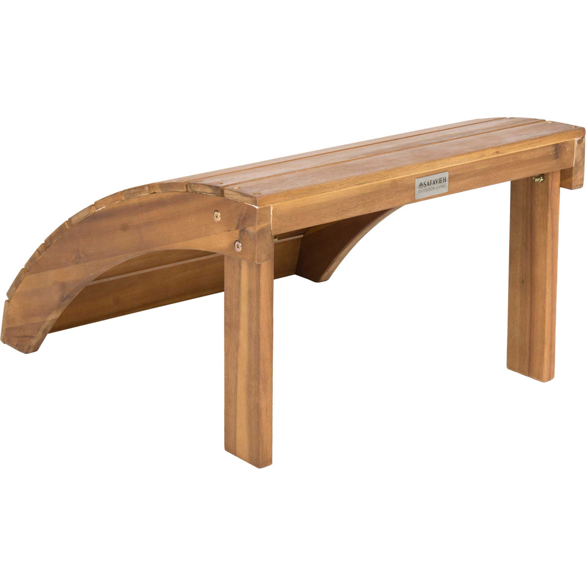Natural acacia legs and an arched frame give this footrest sturdy support