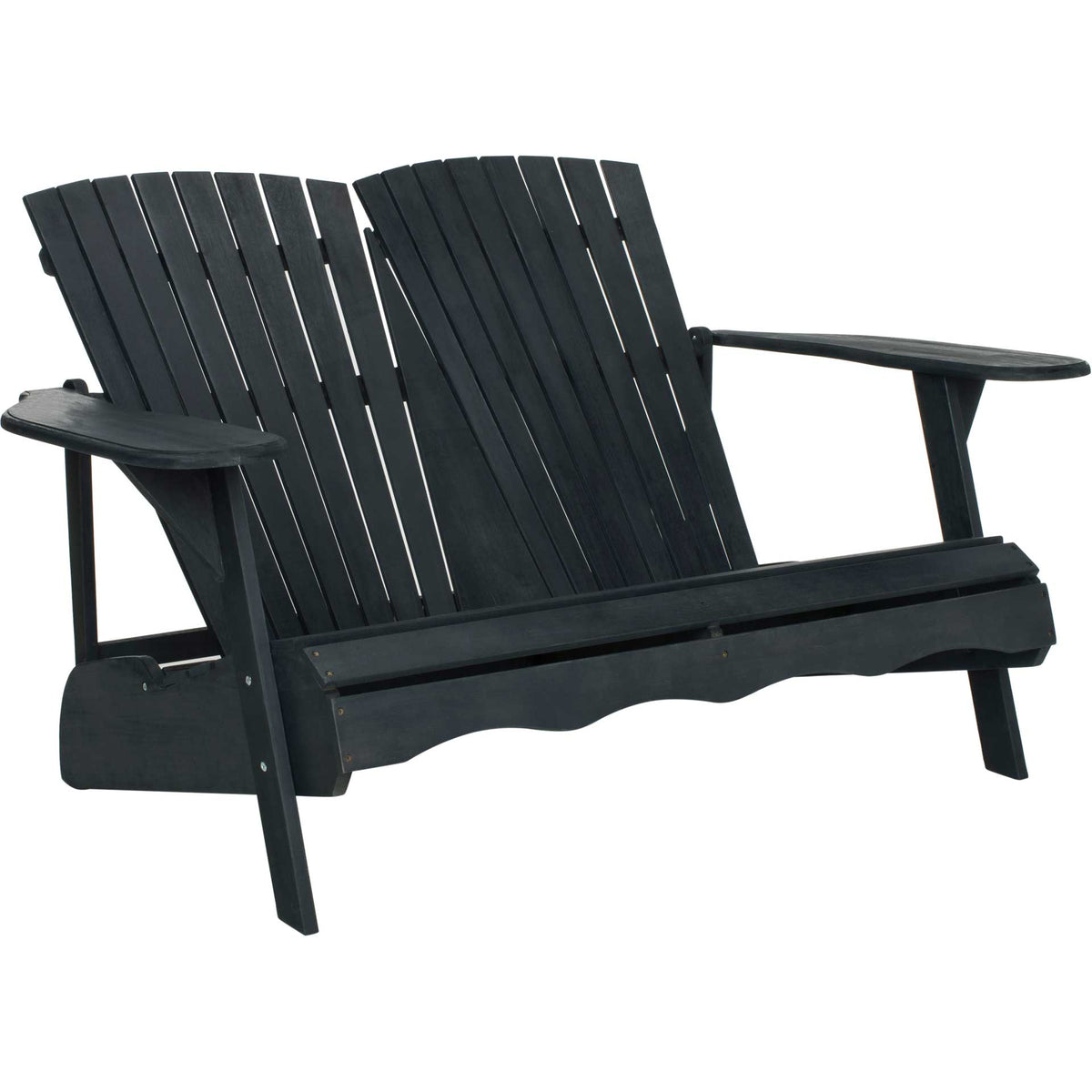 Dark slate gray Adirondack loveseat with paired fan-shaped slatted backs and wide, gently curved arms || PAT6702K || front_angle_studio