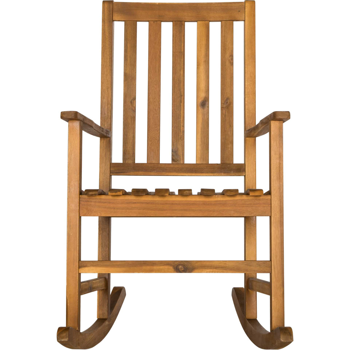Warm natural acacia wood lends inviting texture to this classic rocker with a tall slatted back. || PAT6707A || front_studio