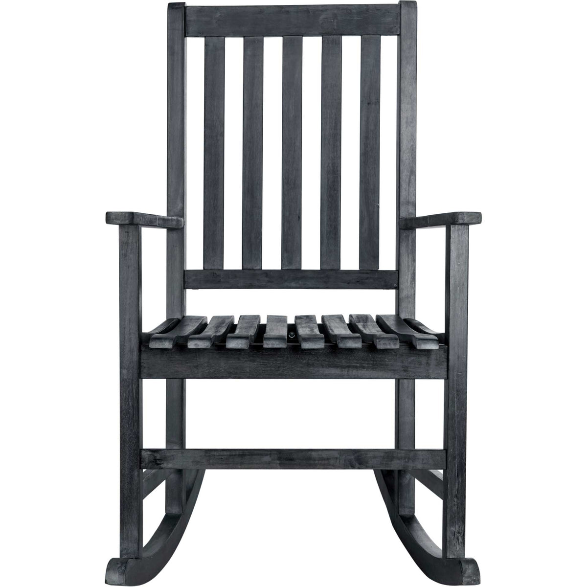 A high slatted back and clean-lined frame bring timeless style to this dark slate gray rocker. || PAT6707K || front_studio