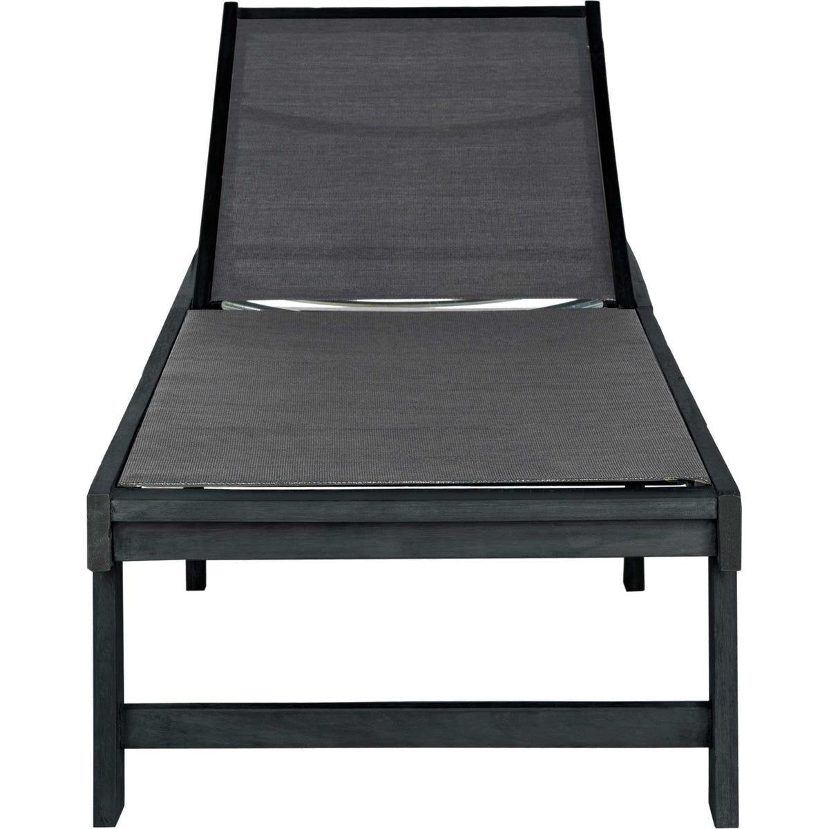 Charcoal mesh and dark slate gray acacia give this outdoor lounger a sleek look. || PAT6708K || front_studio