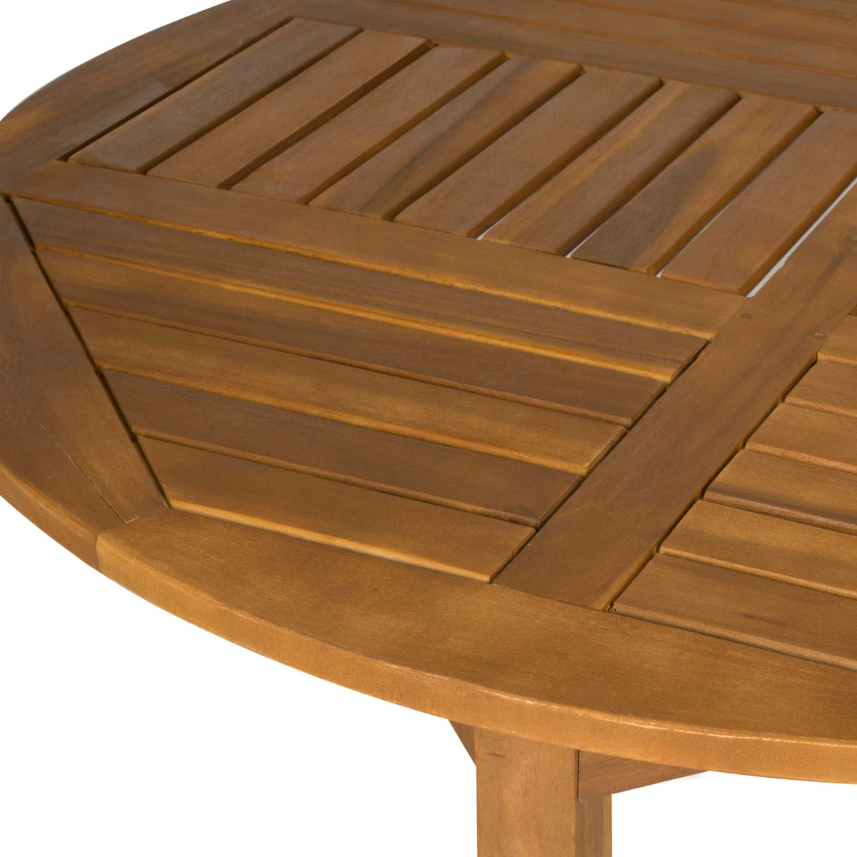 Warm wood slats form a geometric pattern with drainage gaps and a smoothly rounded edge