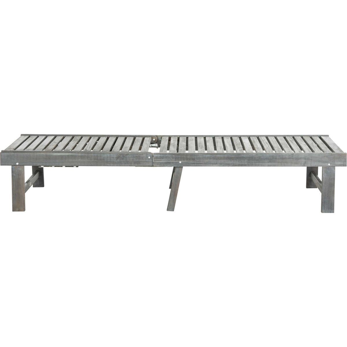Slatted ash gray acacia forms a low lounging surface when the backrest lies flat.