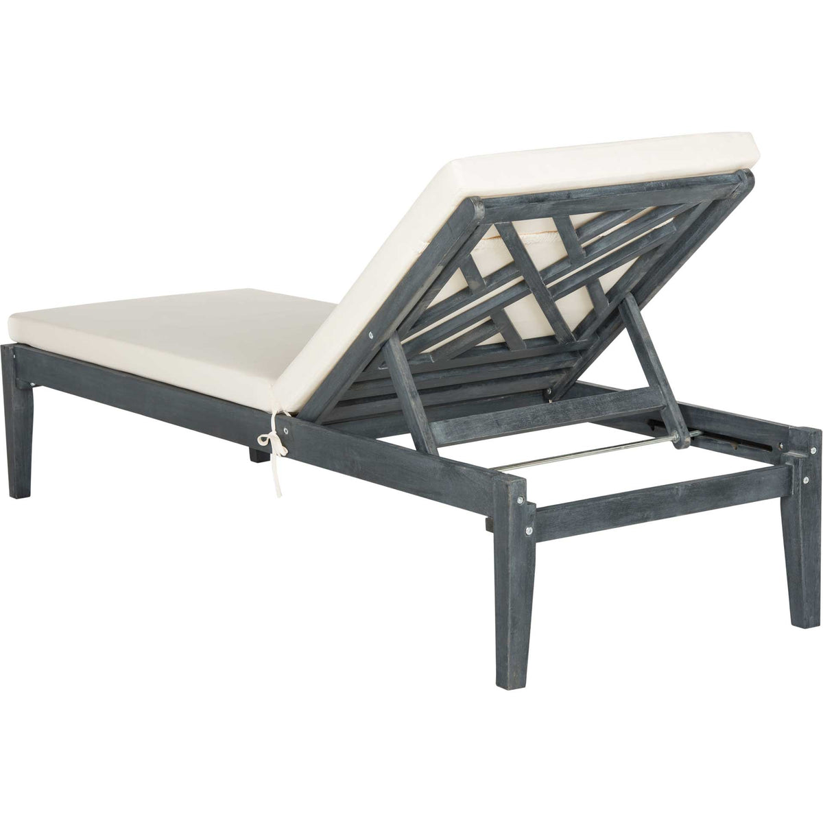Slatted ash-gray acacia wood and sturdy supports reinforce the adjustable cushioned backrest.