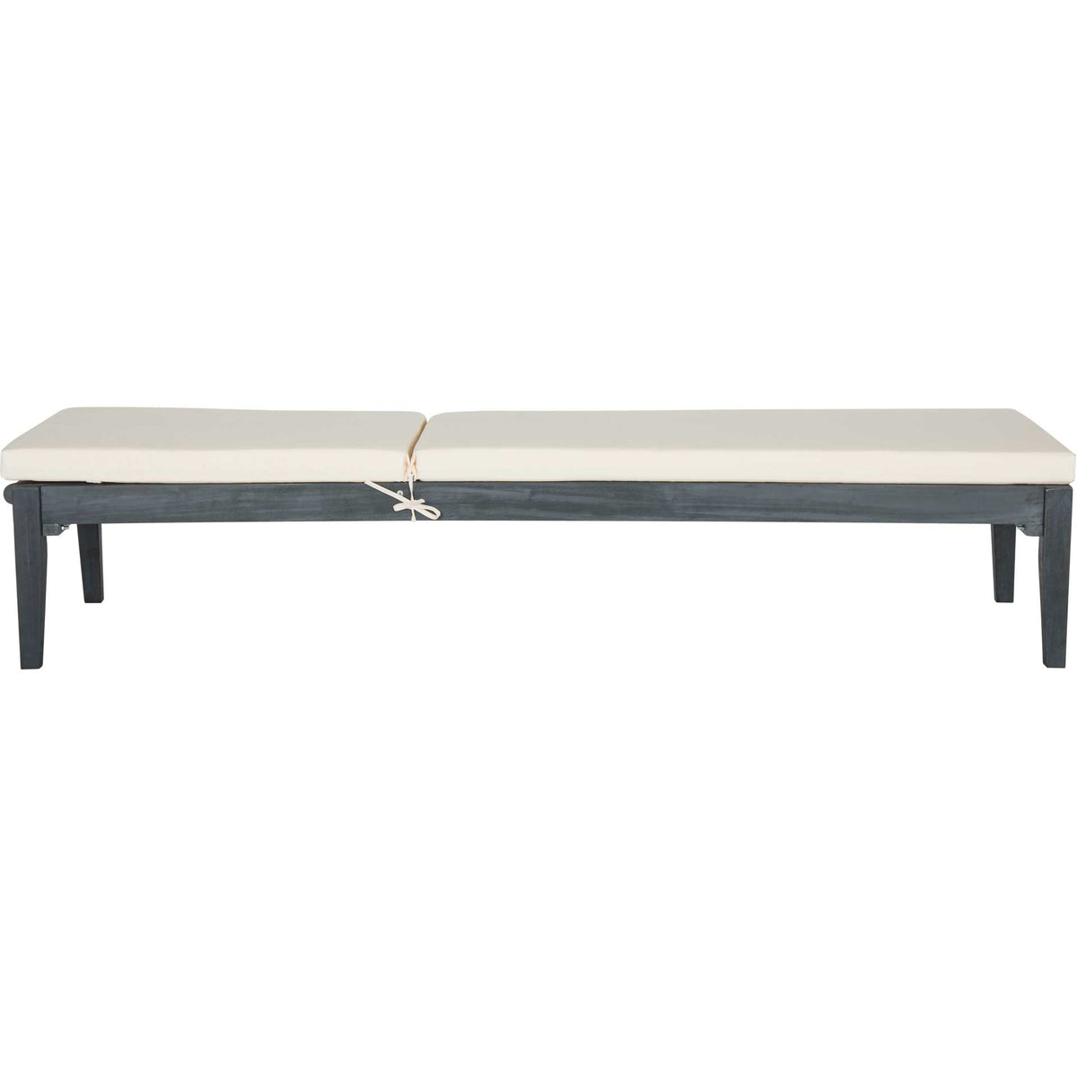 A cushioned backrest lies flat on the ash-gray wood frame, creating a long, inviting lounge surface.