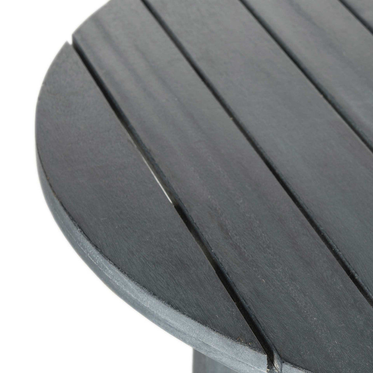 Ash gray wood slats and a rounded tabletop edge show off a subtly textured finish