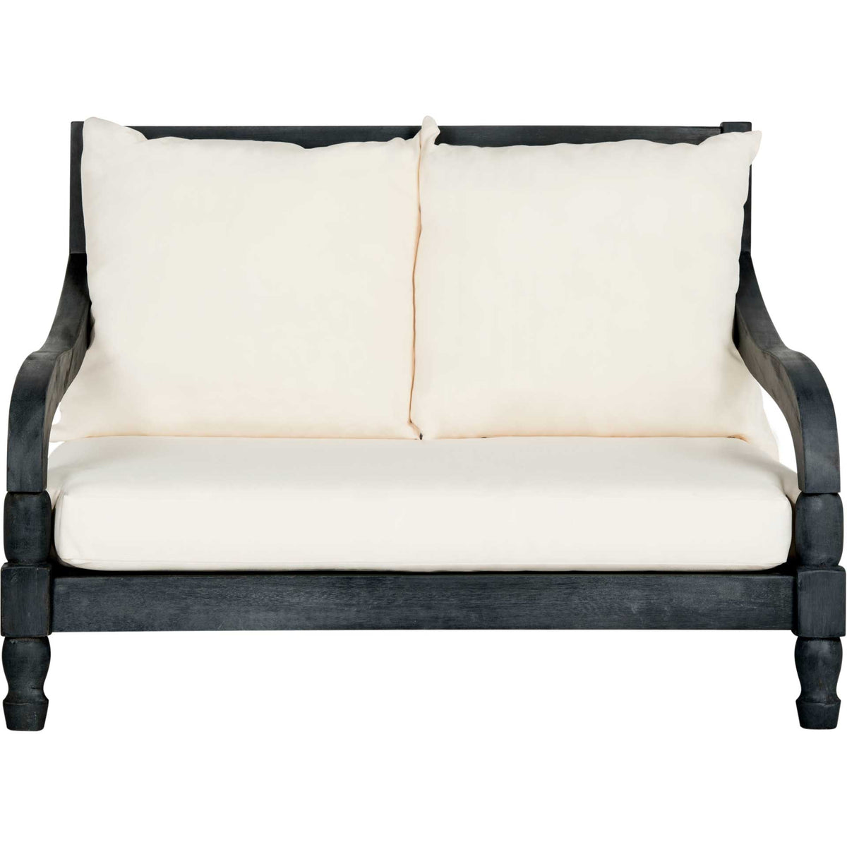 Two plush beige back cushions and a deep seat contrast with the dark slate gray frame || PAT6740K || front_studio