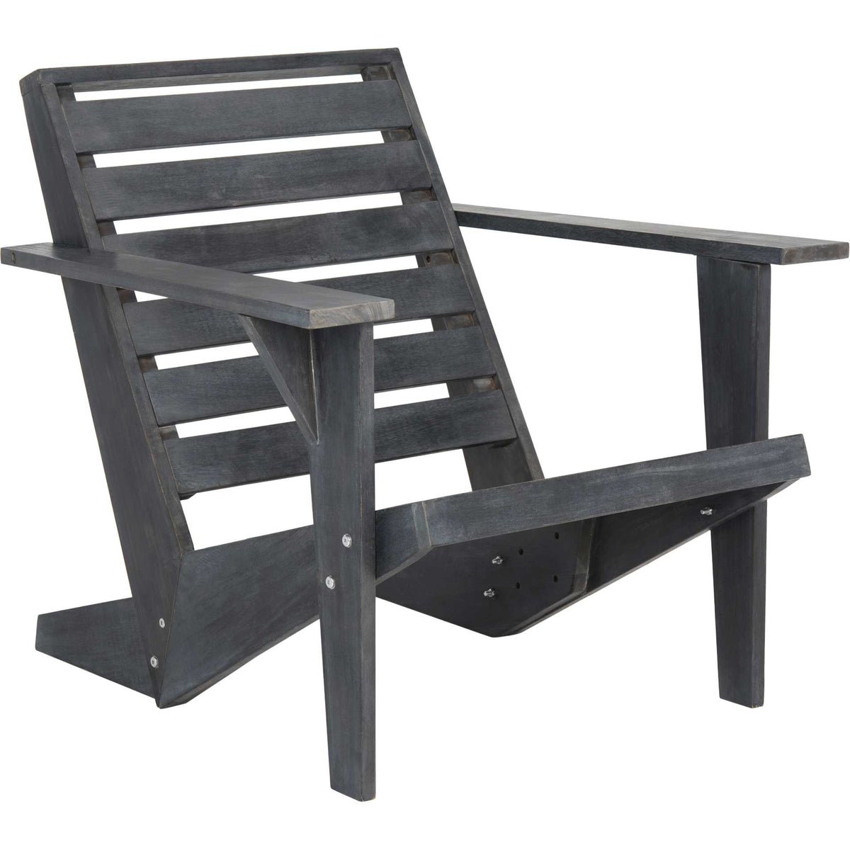 Dark slate gray acacia Adirondack chair with a slatted back, low seat, and broad armrests || PAT6746B || front_angle_studio