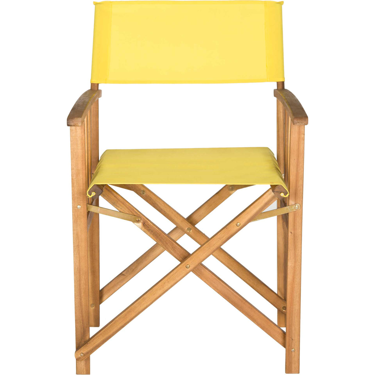 Yellow all-weather fabric stretches across the seat and back of a natural wood director chair || PAT7004C-SET2 || front_studio