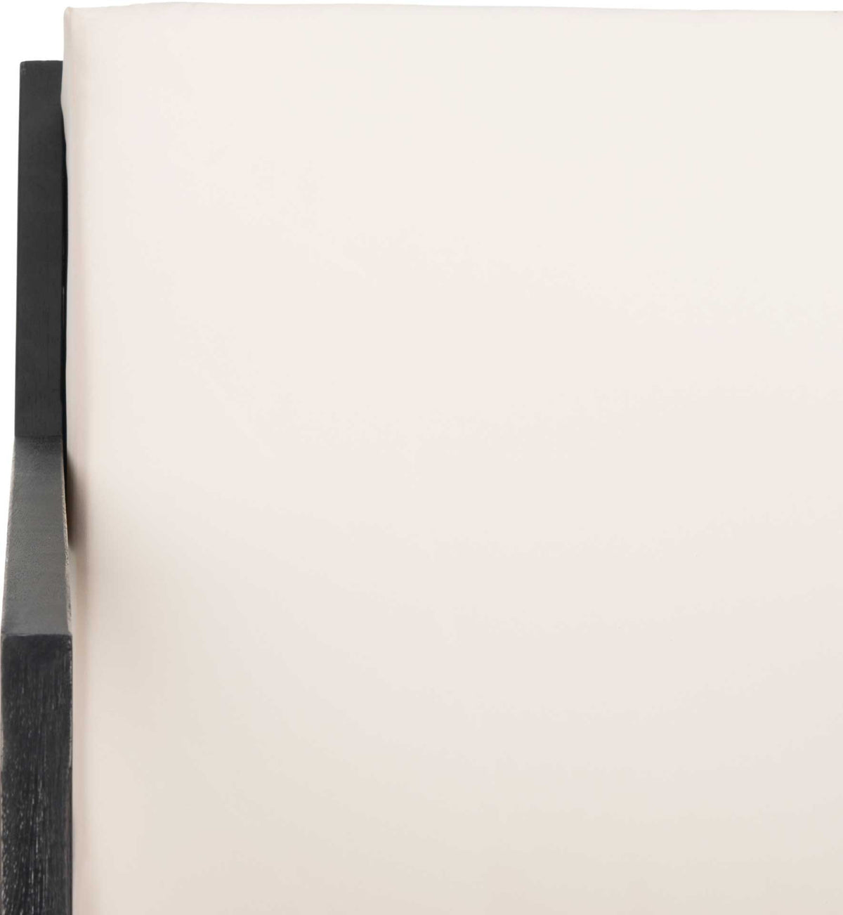 Smooth, pale upholstery contrasts with the rich black finish of the eucalyptus wood frame.