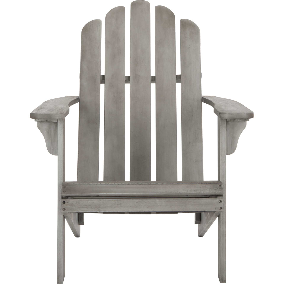 Classic gray Adirondack chair with five rounded back slats and broad, flat armrests || PAT7027B || front_studio