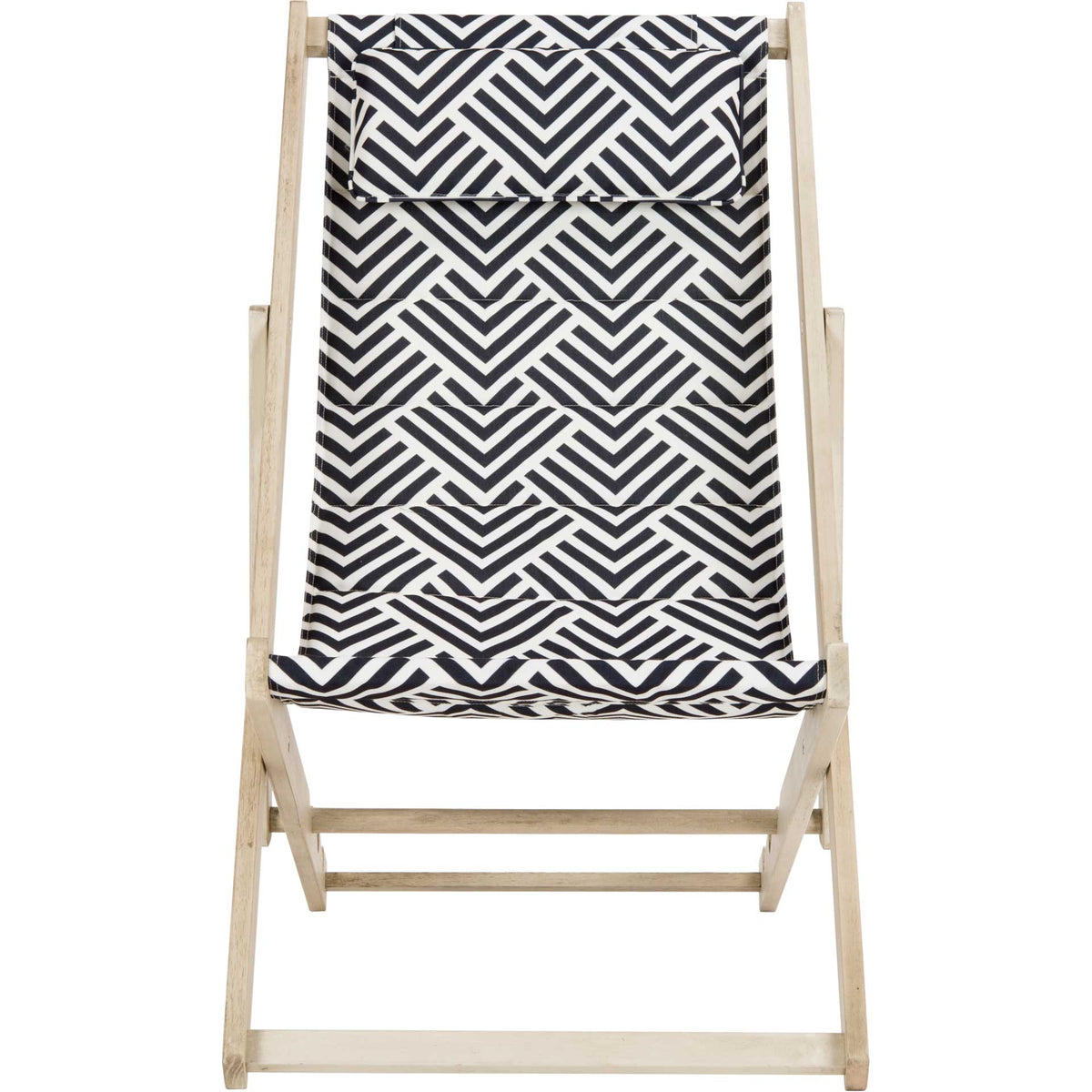 Bold chevron-patterned fabric creates a striking seat on a pale wood folding chair || PAT7039A || front_studio