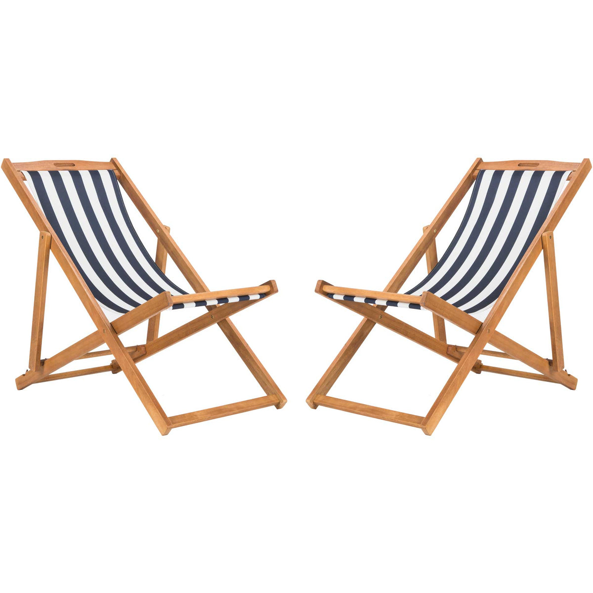 Lombardi Foldable Sling Chair Teak/Navy/White (Set of 2)