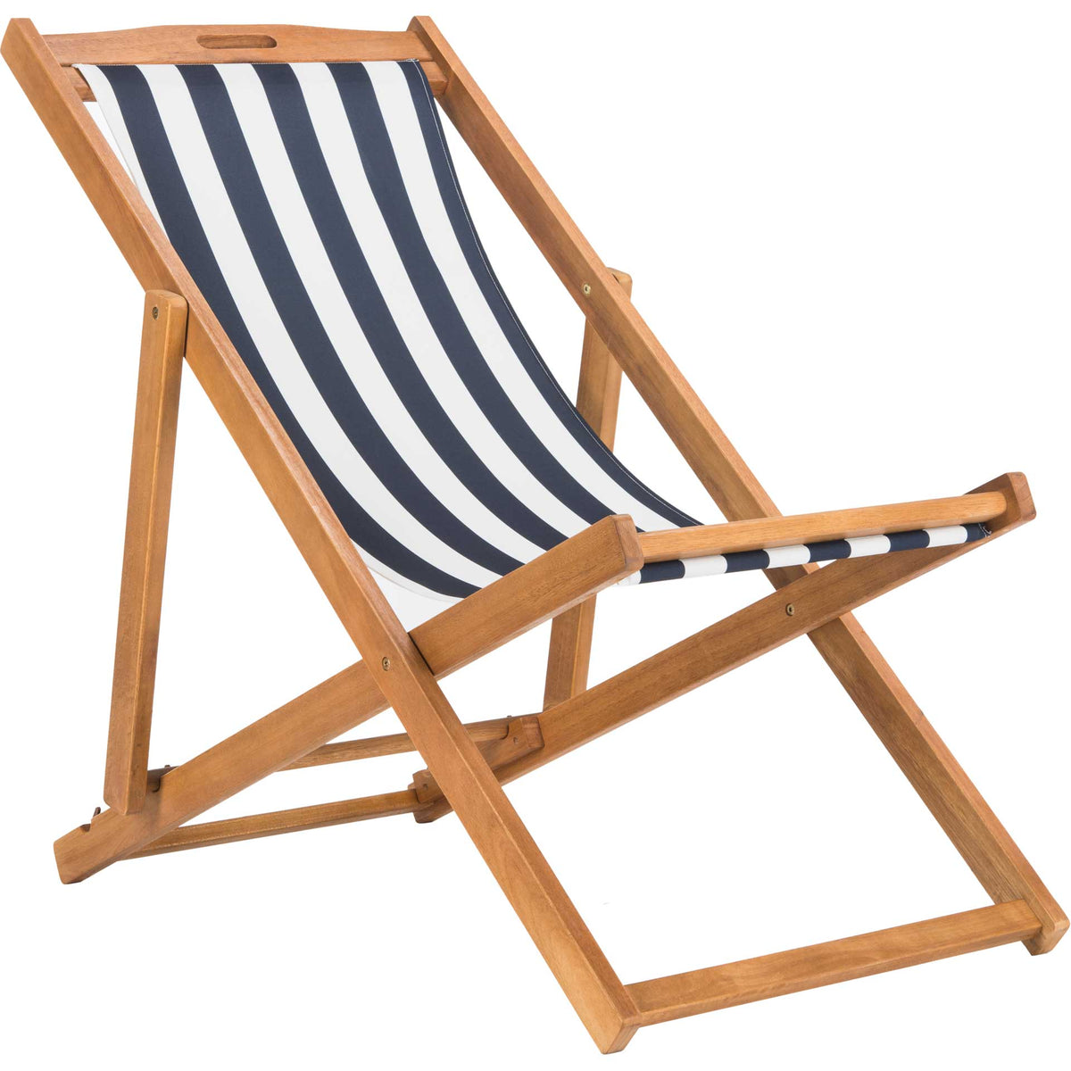 Lombardi Foldable Sling Chair Teak/Navy/White (Set of 2)