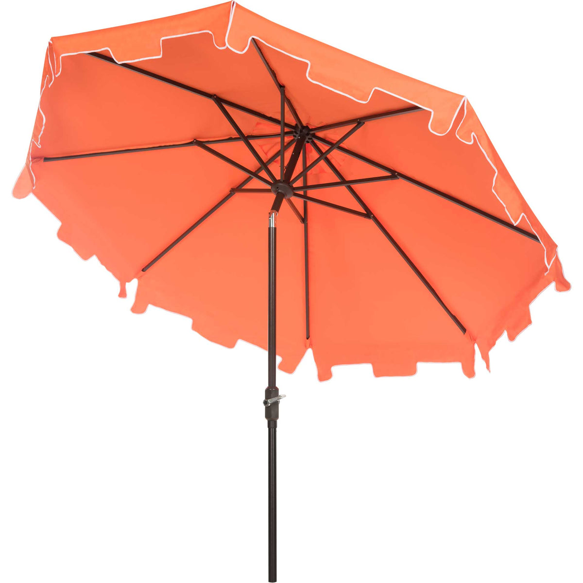 Orange canopy has dark radial ribs beneath a notched, white-trimmed valance || PAT8000G || side_studio