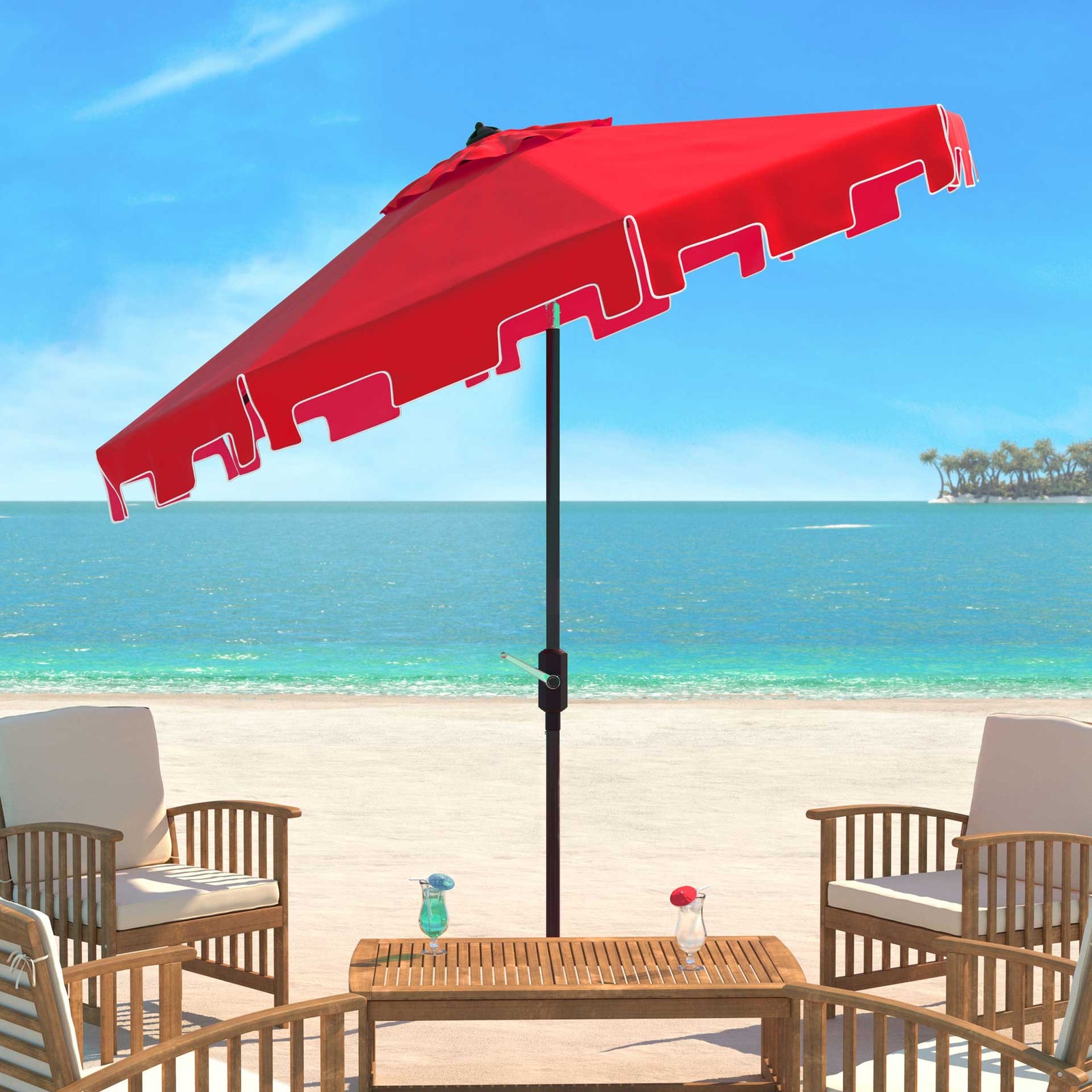 Zinnia Uv Resistant Push Button Tilt Umbrella Red/White