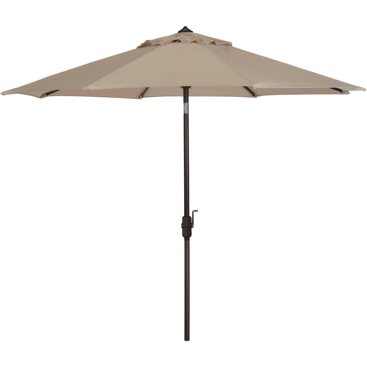 A broad beige canopy with a vented crown and slim brown pole offers ample shade || PAT8001A || front_studio