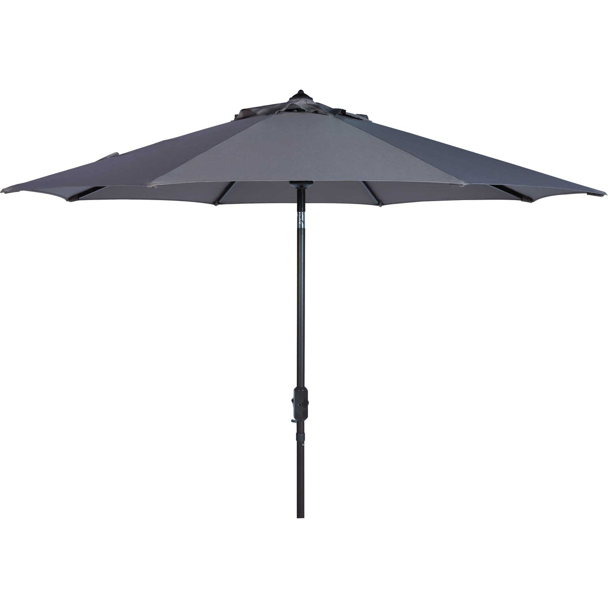 A broad gray canopy with a vented top rises above a slender brown metal pole || PAT8001E || front_studio