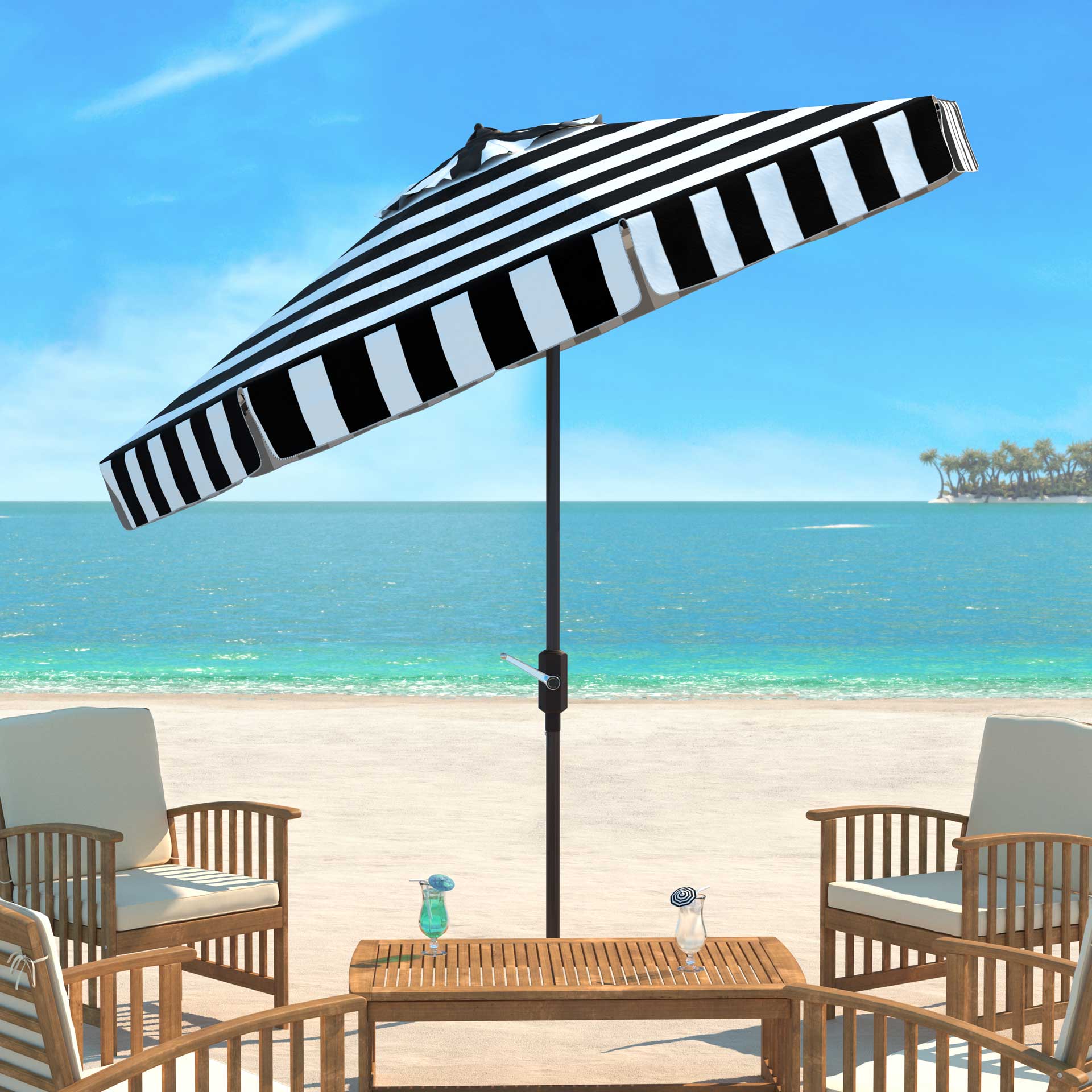 black and white rectangular patio umbrella Safavieh 9 ft. Elsa Fashion Line Umbrella, Black/White