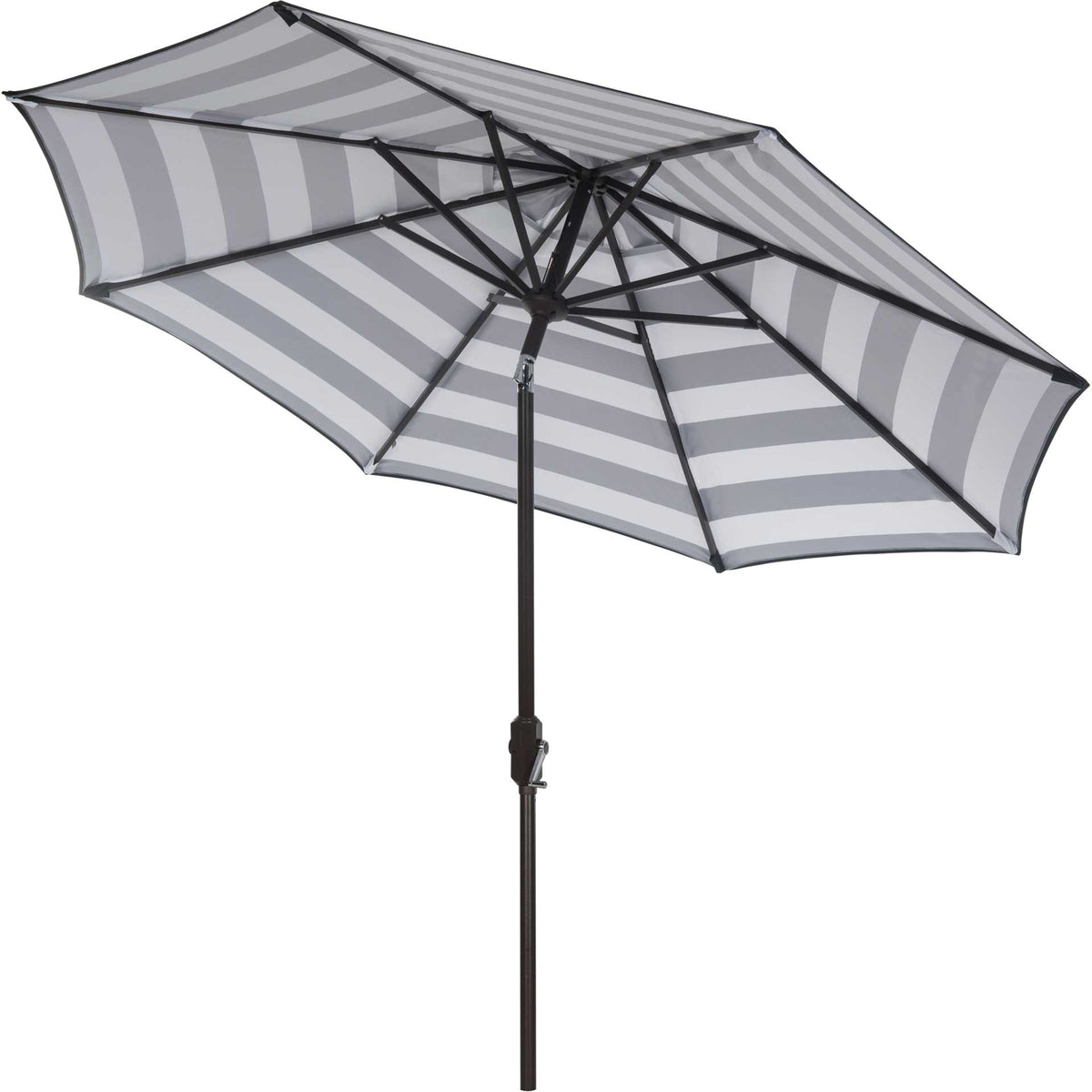 Black-and-white canopy tilts to reveal dark support ribs and a slim pole. || PAT8004A || side_converted_studio