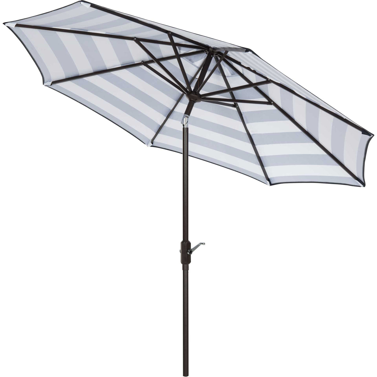 Navy-and-white fabric forms a tilted canopy with dark support ribs underneath. || PAT8004B || side_converted_studio