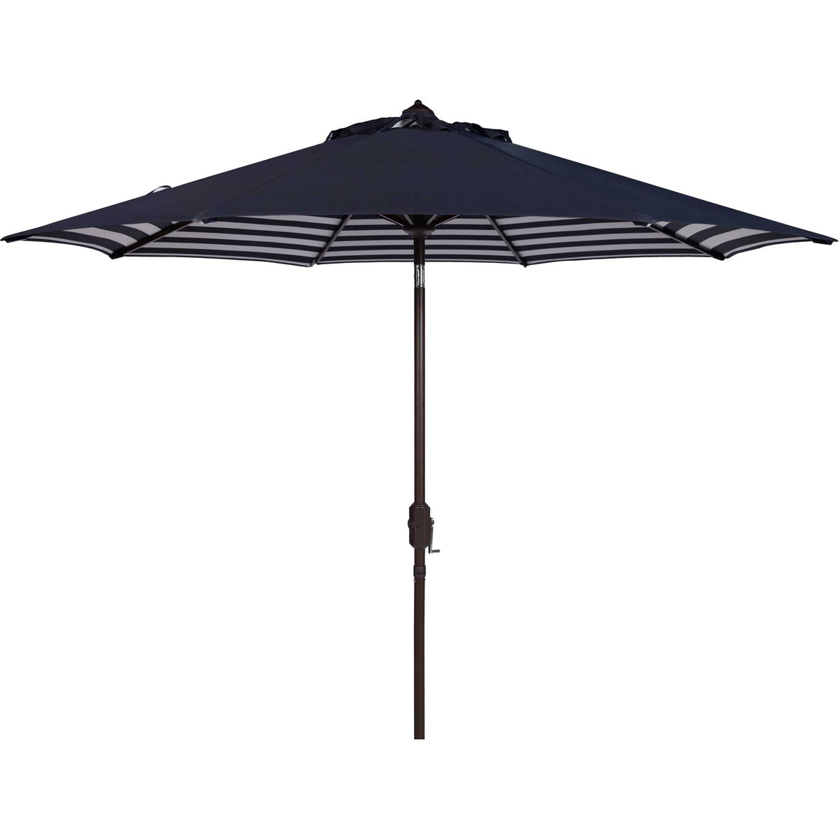 A navy nine-foot patio umbrella pairs a wide canopy with a convenient hand-crank pole. || PAT8007A || front_open_studio
